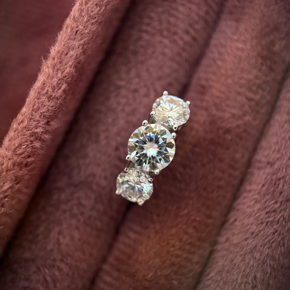 925 Sterling Silver Trinity Three-Stone Moissanite Ring 4ctw - Picture 2 of 8